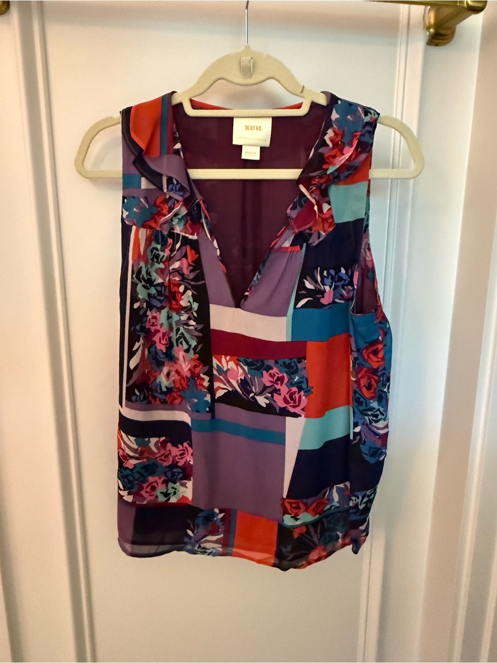 Maeve Multicolor Floral Geometric V-Neck Ruffle Camisole